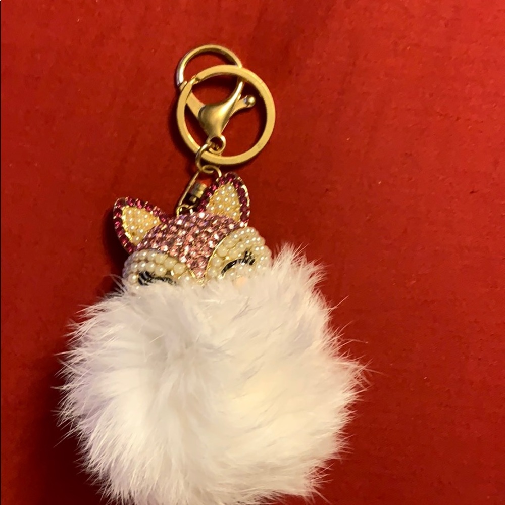 White rabbit fur key chain
